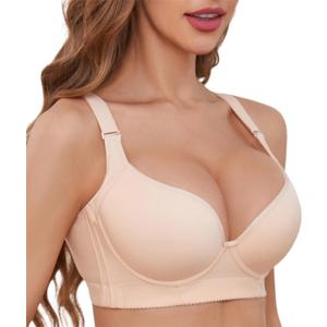 Plus Size Push Up Bra for Women Hide Back Fat Smoothing Bra Seamless Underwire T-Shirt Bra (38D, Nude)