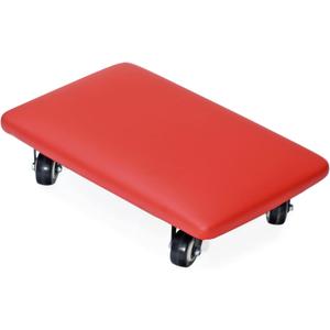 Roller Seat 360 Degree Rotating Low Stool with Wheel Chair PU Leather Universal Swivel Wheels Stool for Home Office Fitness and Garage (Rectangle Red)