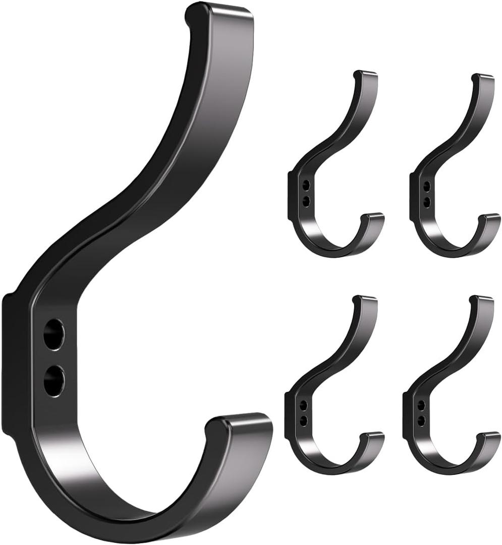 5 Pack Coat Hooks Heavy Duty for Hats Backpack(30LBS),Decorative Black Wall Towel Hooks for Hanging Jackets Robes Purse Clothes,A Modern Home Deco for Your Bathroom Kitchen Entryway
