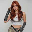 Copper Red Wigs with Curtain Bang 26 Inch Ombre Auburn Wig with Brown Hair Tail Dye Wig Natural Synthetic Heat Resistant for Women Daily Party Used.