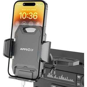 APPS2Car Sturdy CD Slot Phone Mount with One Hand Operation Design, Hands-Free Car Phone Holder Universally Compatible with All iPhone & Android Cell Phones, for Smartphone Mobile (Black)