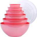 BoxedHome BPA Free Plastic Round Mixing Bowl with Lids, 12 Pack Nesting Bowls with Lids Set, Microwave and Dishwasher Safe Prep & Serving Bowls Great for Mixing, Baking, Serving (Pink, 12pcs)