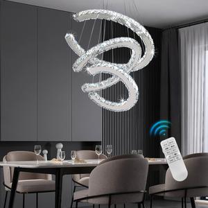 Finktonglan Modern Chandeliers Dimmable, 3 Rings Crystal Chandeliers with Remote Control, Shape Adjustable, LED Linear Chandelier Pendant Island Light for Kitchen Dining Room Living Room, H47.2''