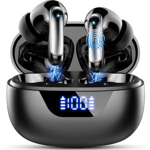 Wireless Earbuds Bluetooth 5.3 Headphones 48H Stereo Earphones in Ear with 4 ENC Mic Clear Calls, Noise Cancelling Ear Buds with LED Display Charging Case, IP7 Waterproof Sport Headset for Android iOS