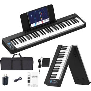 Folding Piano 61 Key, Foldable Sensitive Electric Piano for Beginners, Portable Piano Keyboard with Sheet Music Stand, Bag, Pedal