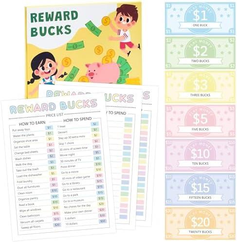 COcnny 633pcs Kids Reward Bucks Charts, Good Behavior Reward System Bucks List, Prop Play Bucks Routine Chart, Financial Literacy Board Chore Task Schedule Home Visual Lists for Toddles Kids Boy Girl