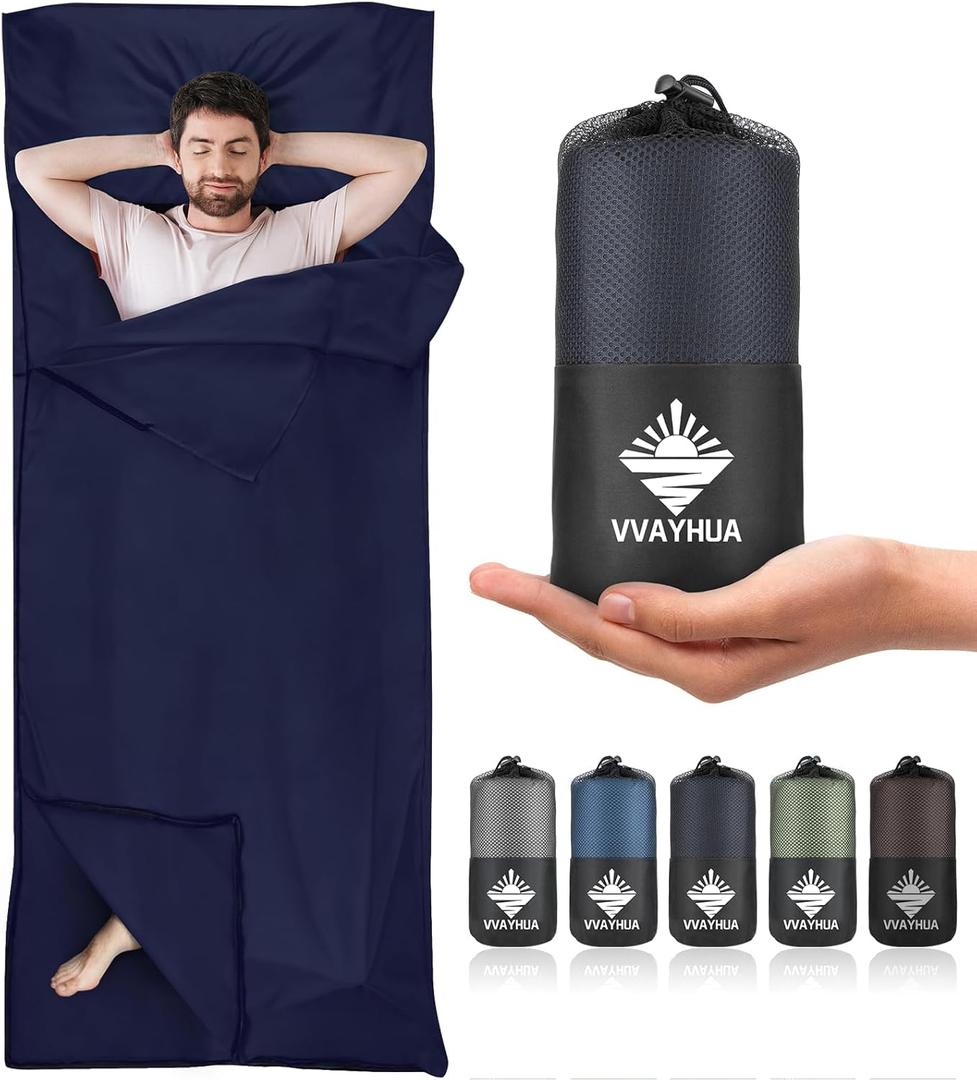 Sleeping Bag Liner, Self Tan Sleep Sack, Adult Sleep Sack, Two-Way-Zipper Expose Feet Separately, Portable Single Camping Travel Sheets for Hotel,Hostels,Business Trips (Navy Blue)