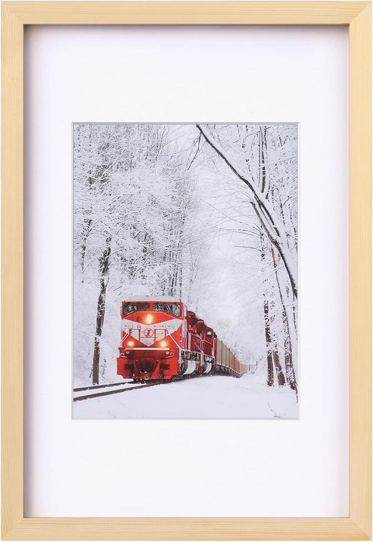 Egofine 12x18 Poster Frame Solid Wood Frame with Plexiglass Matted for 8.5x11 for Wall Mounting Hanging Picture Frame Vertically or Horizontally, Natural Wood