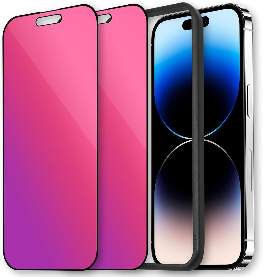 2 Pcs Dazzling Gradient Colorful Anti-Spy Tempered Glass Screen Protector, Electroplated Anti-Blue Light,HD Anti-scratch Privacy Protection (iPhone 15 Pro)
