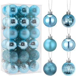 36 Pieces Christmas Mini Balls Ornaments Shatterproof Glitter Balls Xmas Tree Miniature Hanging Decorations for Christmas Tree Decoration (Lake Blue)