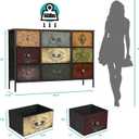 VASICAR Dresser for Bedroom with 9 Deep Fabric Drawers, Wide TV Stand Storage Cabinet, Colorful Chest of Drawers for Closet, Nursery, Entryway, Hallway, 11.8"D x 43.3"W x 29.9"H