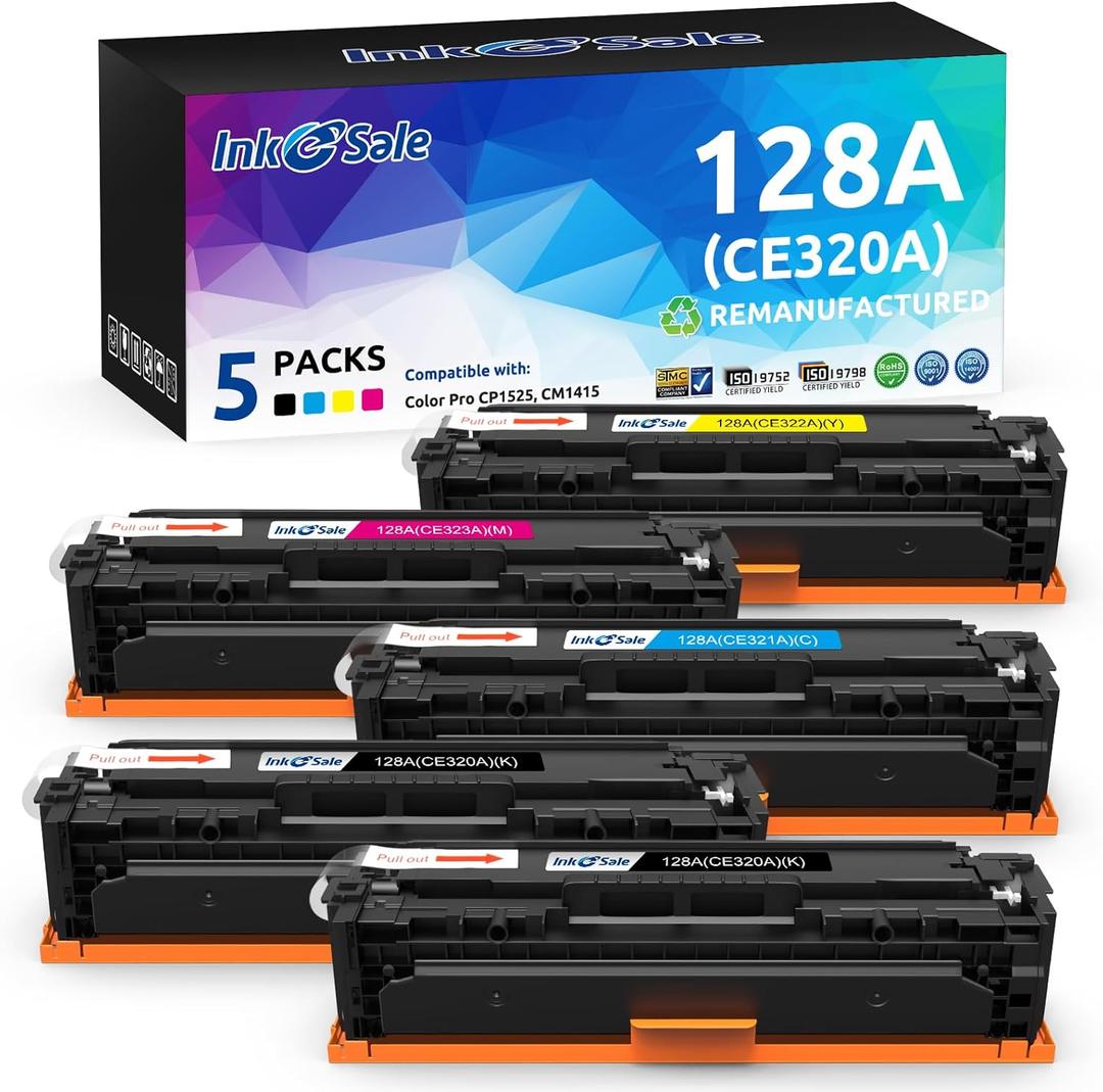 INK E-SALE 5-Pack Remanufactured Toner Cartridge Replacement for HP 128A CE320A CE321A CE322A CE323A Canon 116 Toner Ink Set for HP LaserJet CP1525n CP1525nw CM1415fn CM1415fnw MF8080Cw Printer
