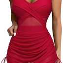 SUUKSESS Women One Piece Swim Dress Tummy Control Swimsuit Mesh Bathing Suit (Medium, Red)