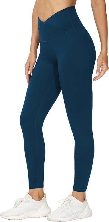 THE GYM PEOPLE Womens' V Cross Waist Yoga Leggings with High Waisted Tummy Control M