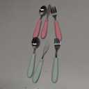 Elk and Friends Kids Silverware with Silicone Handle | Childrens Safe Flatware | Kids Utensils | Spoon + Fork + Knife set | 4 years+ | 6 Pieces (Blush/Sage)