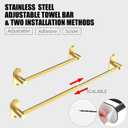 Towel Bar, Adjustable 14.4inch - 25.2inch Towel Rack, Self Adhesive & Wall Mounted for Bathroom Kitchen Hand Towel Holder Cloths Hanger SUS 304 Stainless Steel Organizer Single Bar (2, Gold)