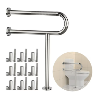 Toilet Support Rail 23.4X 28 Inch, Munzong Anti-Slip Chrome Handicap Grab Bar for Bathroom, Stainless Steel Knurled Safety handrails with Leg for Elderly Disabled Pregnant-1.25Tube