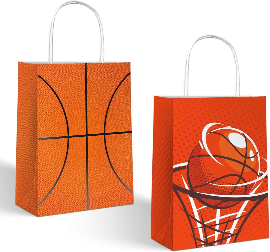 Lesnala 16Pcs Basketball party favor bags with handles Goodie handbag Basketball candy bags for Giving Out Birthday Present and Sports Game Party Theme Small Gifts 2 Types