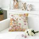 Easter Bunny Throw Pillow Covers 20x20 Inch, Egg Rabbit Floral Spring Cushion Case, Farmhouse Easter Indoor Outdoor Decor for Sofa Couch (Pink)