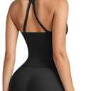 SUUKSESS Women 1 Piece Workout Sets High Waisted Tummy Control Biker Shorts Halter Padded Tank Tops, XS