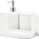 ZCCZ White Bathroom Accessories Set 6 Pieces - Toothbrush Holder, Lotion Dispenser, Qtip Container, Vanity Tray, Tumbler - Countertop Organizer for Bathrooms - Elegant and Functional Dcor Set