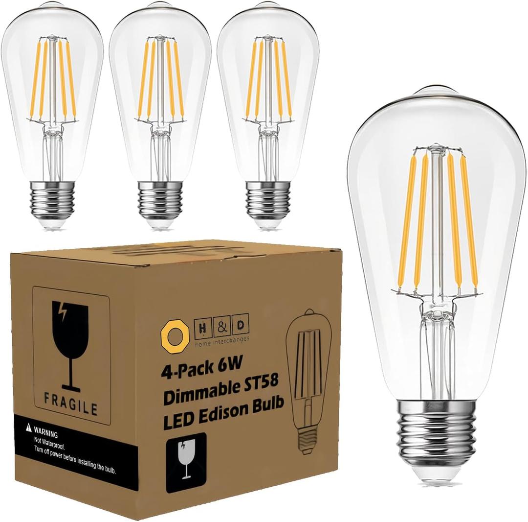 LED Light Bulbs Edison dimmable Bulbs Warm White 2700K Light Bulbs,E26 Base Energy Saving Equivalent 60W Incandescent watt,Antique Glass Style for Home, Bedroom. (2700k Warm White, 4-Pack)