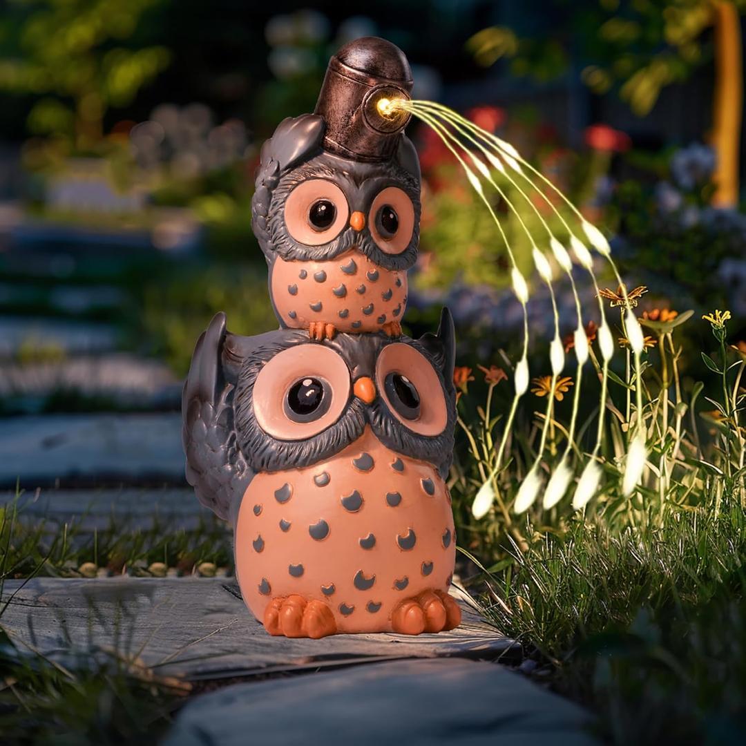 Solar Garden Statues Outdoor Decor, Watering Owl Statue Garden Decor, Resin Yard Decorations Outdoor for Patio, Porch, Balcony, Lawn Ornaments, House Warming Birthday Gifts for Mom Women Grandma (Js-blue)