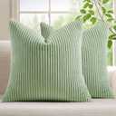 Mecatny Corduroy Decorative Throw Pillow Covers 20x20 Set of 2 for Sofa Living Room, Soft Neutral Boho Couch Pillow Covers for Home Decor, Sage Green