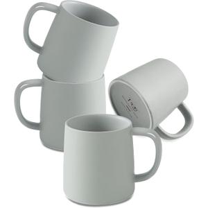T-WARE 16 Oz Coffee Mugs, Matte Light Grey Mug Set of 4, Ceramic Mugs Coffee, Solid Color Coffee Cups Ceramic