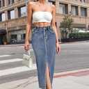 Hybrid & Company Women's Long Denim Skirt Stretch Jean Skirt for Office and Casual Wear (Blue, S)