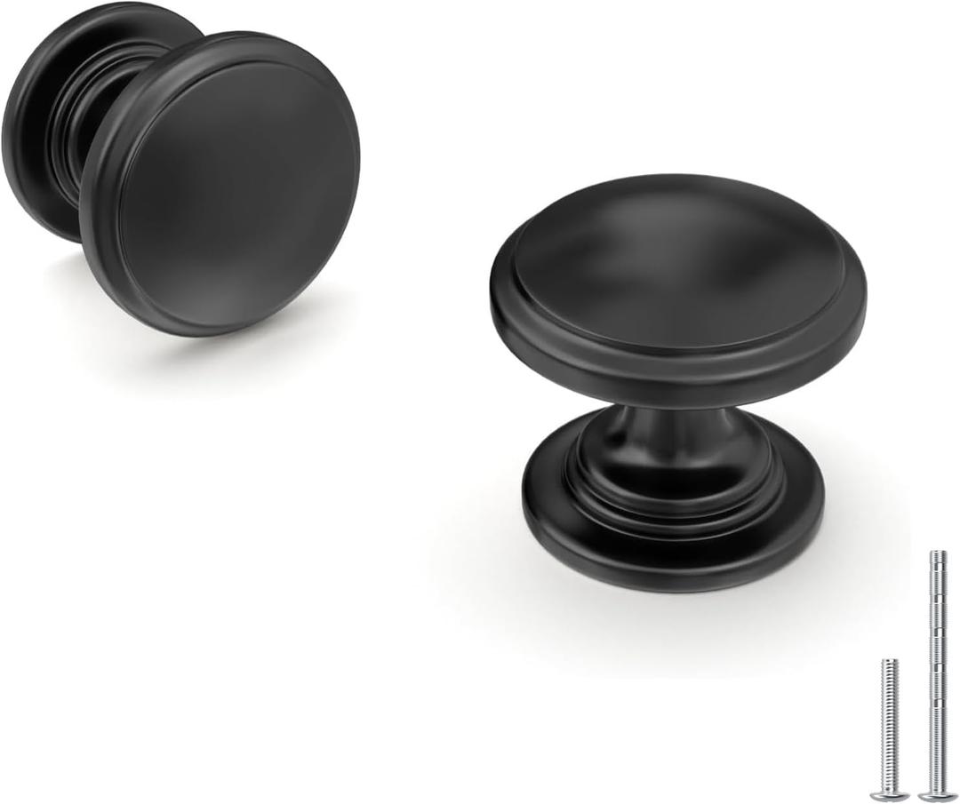 homdiy 5 Pack Black Cabinet Knobs Round Drawer Knob for Kitchen Cabinets Dresser Matte Black Drawers Pulls Zinc Hardware Handle