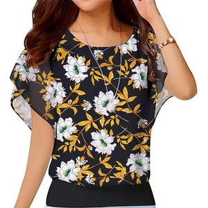 Neineiwu Women's Summer Loose Casual Short Sleeve Chiffon Top T-Shirt Blouse Medium