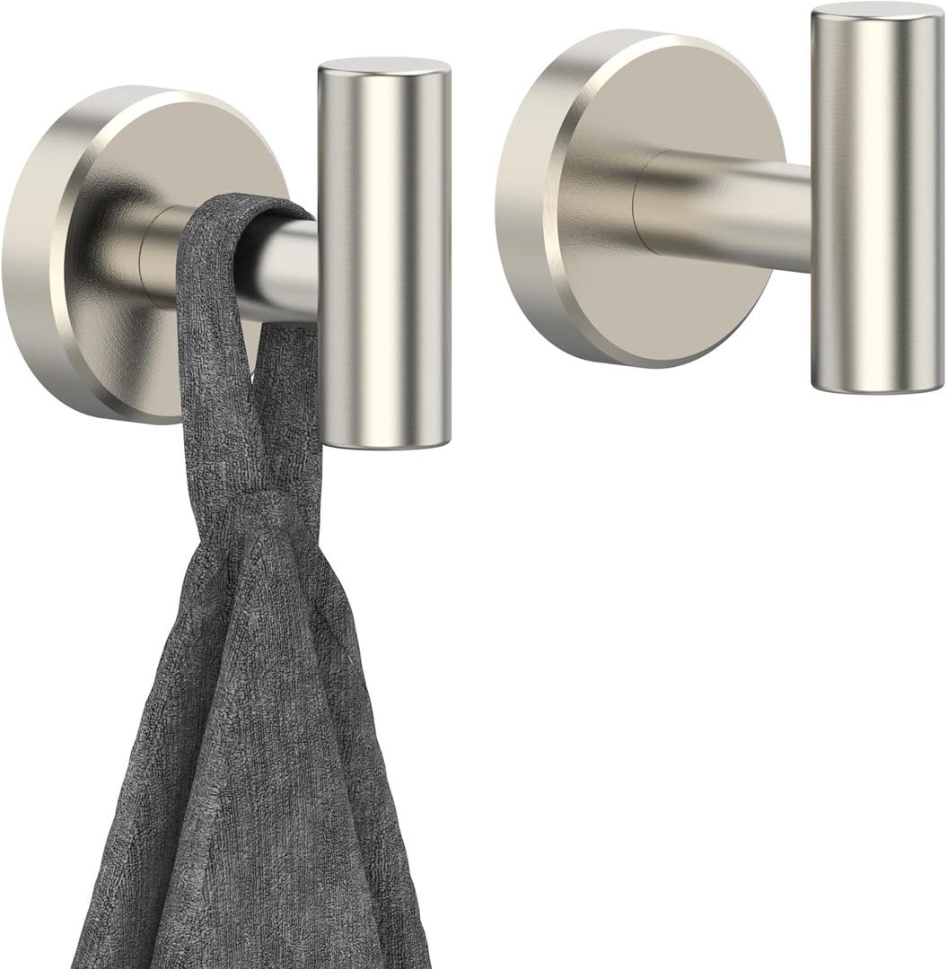 Brushed Nickel Towel Hook, Coat Robe Clothes Hook for Kitchen Garage Wall Mounted 2 Pack, 304 Stainless Steel, Heavy Duty Door Hanger, Cabinet Closet Wall Hook for Hotel Pool(Brushed Nickel)