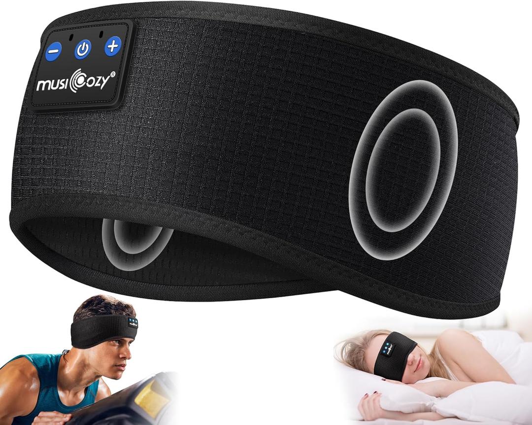 MUSICOZY Sleep Headphones Wireless, Bluetooth 5.4 Headband Sports Sleeping Headphones Eye Mask Earbuds Breathable Music Headband Perfect for Workout Running Travel Yoga (Waffle)