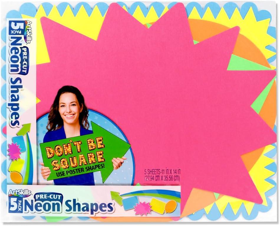 ArtSkills 11" x 14" Poster Board Shapes for School Poster Projects, Neon Colors, 5 Pieces