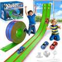 Flexible Race Track for Kids 15 Feet of DIY Flex Track Race with 2 Cars & 3 Strong Suction Cups Car Ramp Toy Track, for Kids Ages 3+, Blue Green