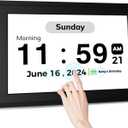 Touchscreen Digital Calendar Day Clock for Seniors 10.1 Inch, Voice Alarm | Medication Reminder | WiFi Accurate Time, Customizable Gift for Elderly or Dementia Alzheimers - Black