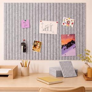 Honoson 12 Pack Felt Bulletin Board Self Adhesive Wall Tiles, Marble Gray, 11.8 x 11.8 inches