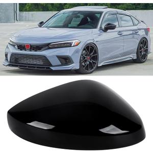 Glossy Black Right Passager Side Mirror Cover Cap Housing Compatible with 2022 2023 2024 2025 Honda Civic without Turn Signal Model, Direct Replacement