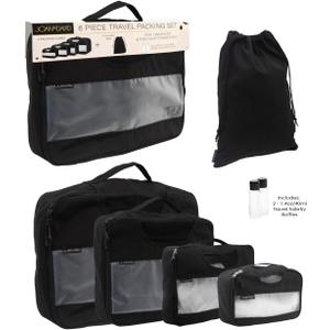 Joan & David 6 Pieces Travel Packing Cubes Set Luggage Organizers and Laundry Bag with TSA Approved Bottles (Black)