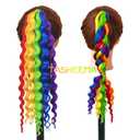 Rainbow Hair Extensions Tie in Curly Ponytail Extension Wavy Colorful Crazy Hair Pride Day Accessories for Fun DIY Festival Wacky Rave Colored Braids 18 inch 2 Packs
