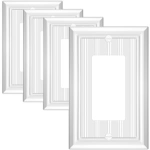Classic White Single Decorator Outlet Cover Plate，1 Gang Decorator,Natural Material Wall Plate(4-Pack)
