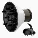 Universal Hair Diffuser Adaptable Hair Dryer Attachment for Blow Dryer Nozzles from 1.7 to 2.2 inch Diameter (White with Shampoo Brush)