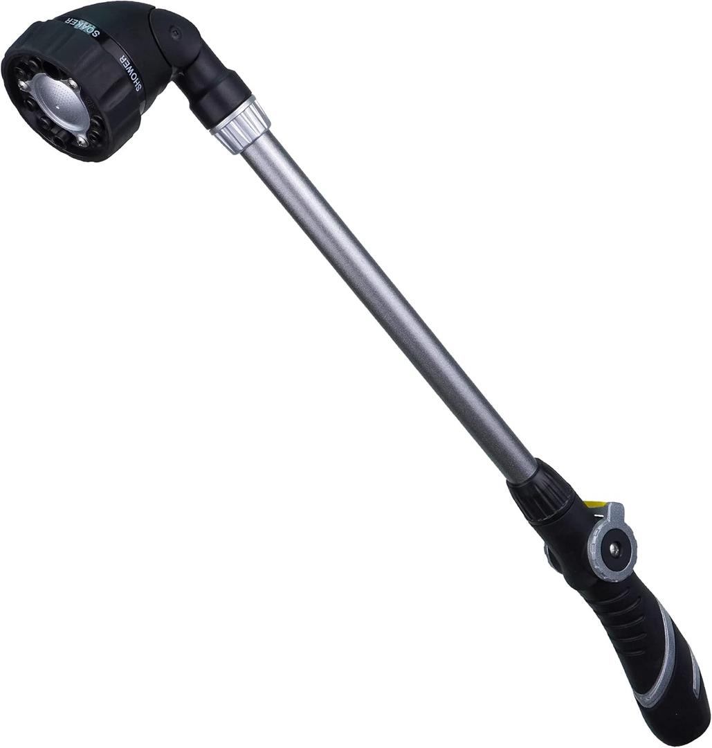 Watering Wand for Hanging Baskets & Windows, Lightweight 6-Spray Wand, Ergonomic Nozzle for Garden, Patio, Car Cleaning (Silver- Black, 22 Inch)