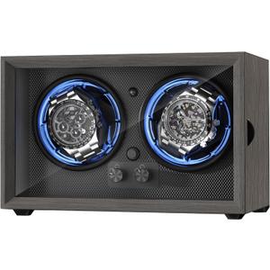 ALTIUS Watch Winder for Automatic Watches,Double Automatic Watch Winder Box with Active Quiet Motor,Blue Light Smart Dual Rotation Modes Individual Control,Gift for Men and Women-B (Grey)