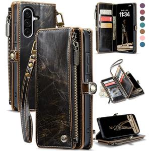 Defencase for Samsung Galaxy A17 5G Case Wallet with RFID Blocking Card Holder for Women and Men, PU Leather Magnetic Snap Flip Zipper Strap Wallet Phone Case for Galaxy A17 5G 6.7", Coffee