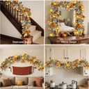 Fall Garland with Lights, 6FT Fall Leaves Garlands, Artificial Eucalyptus Garland with Pumpkins Berries for Home Mantle Fireplace Decor Thanksgiving Christmas Party Autumn Decoration (6FT)