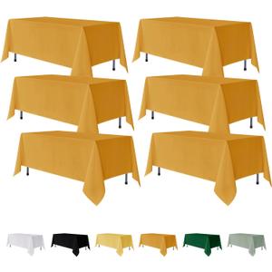 Fitable 6 Pack Gold Rectangle Table Clothes - 90 x 156 Inch - Wrinkle and Stain Resistant Fabric Tablecloths, Washable Polyester Table Covers for Wedding Party Banquet Formal Events Fall Thanksgiving