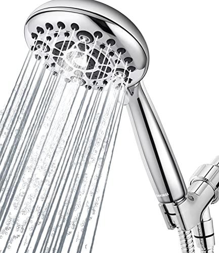DAKINGS 6 Spray Modes High Pressure Handheld Showerhead Set Upgraded 5 Inches Shower Head with Handheld Spray Premium Chrome Handheld Shower Head 60 Inches Stainless Steel Hose-1-Min Install