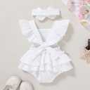 YOUNGER TREE Toddler Baby Girl Ruffled Sleeveless Romper Casual Summer Jumpsuit Cotton Linen Clothes (White) 3-6 months